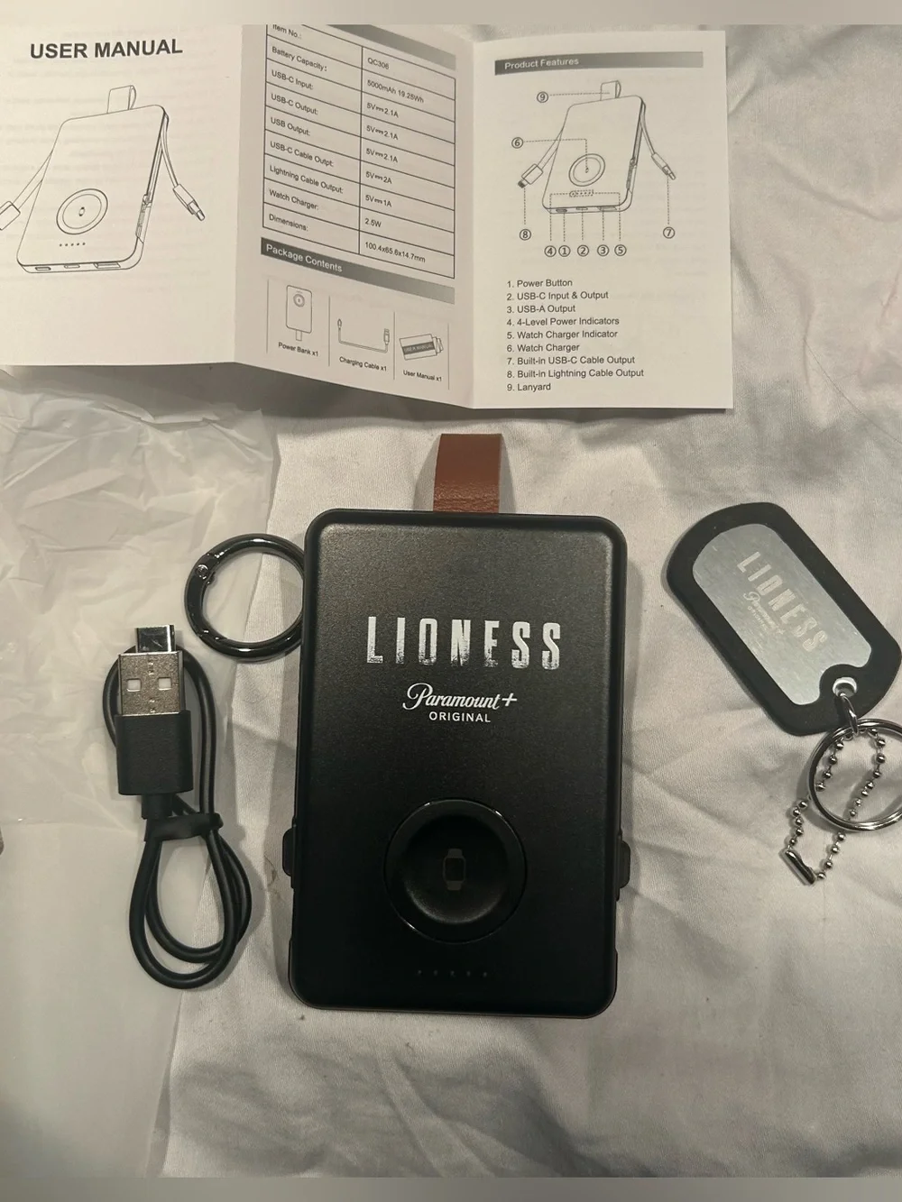 Lioness x Paramount+ Built-in Cables Power Bank with watch charging , belt loop